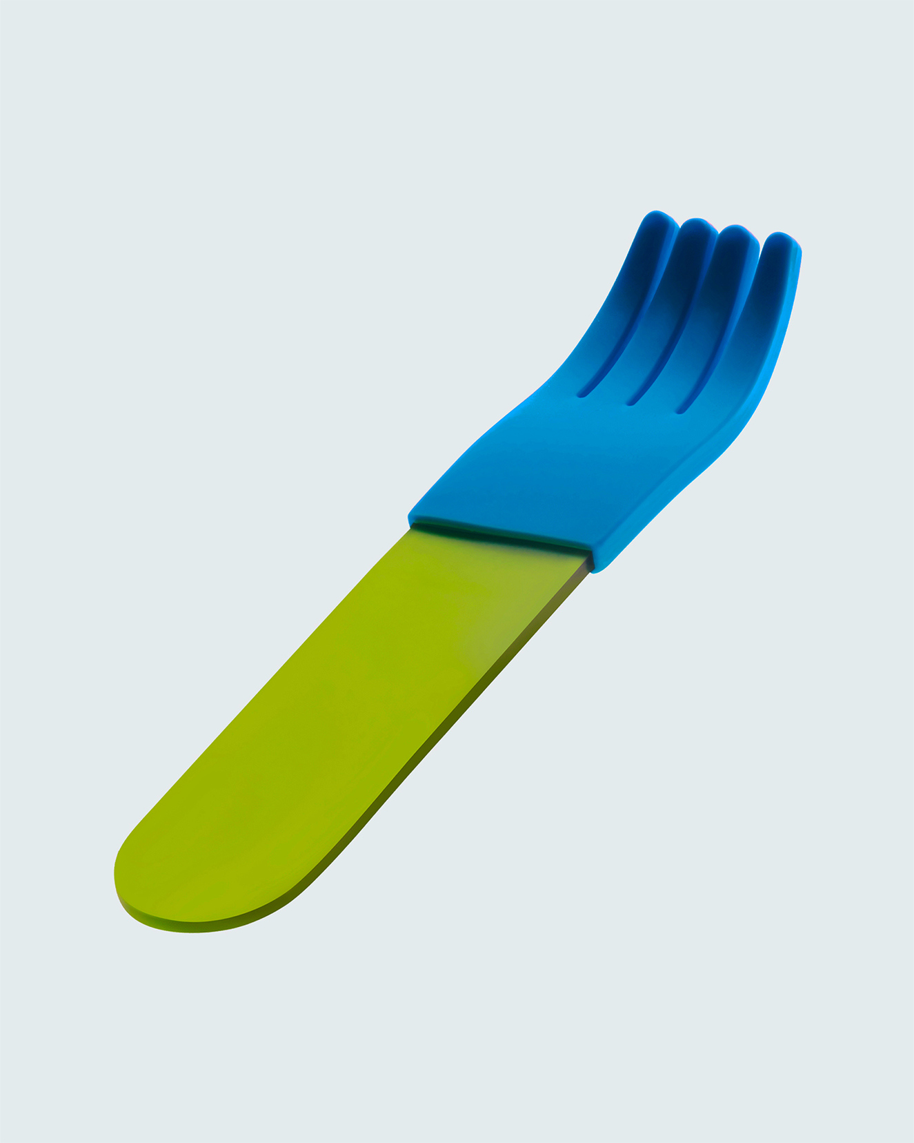 forks-plus-green-acrylic-fork-blue-sleeve-angled Green acrylic fork with blue silicone sleeve, angled white background