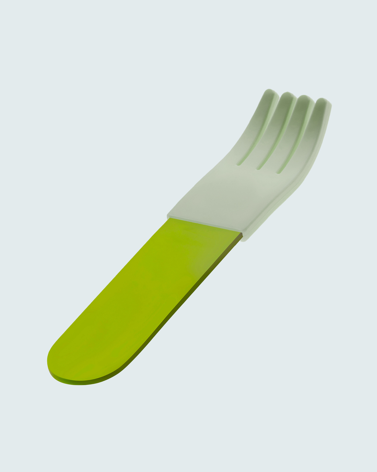 forks-plus-green-acrylic-fork-mint-sleeve-angled Green acrylic fork with mint-colored silicone sleeve, angled on white background