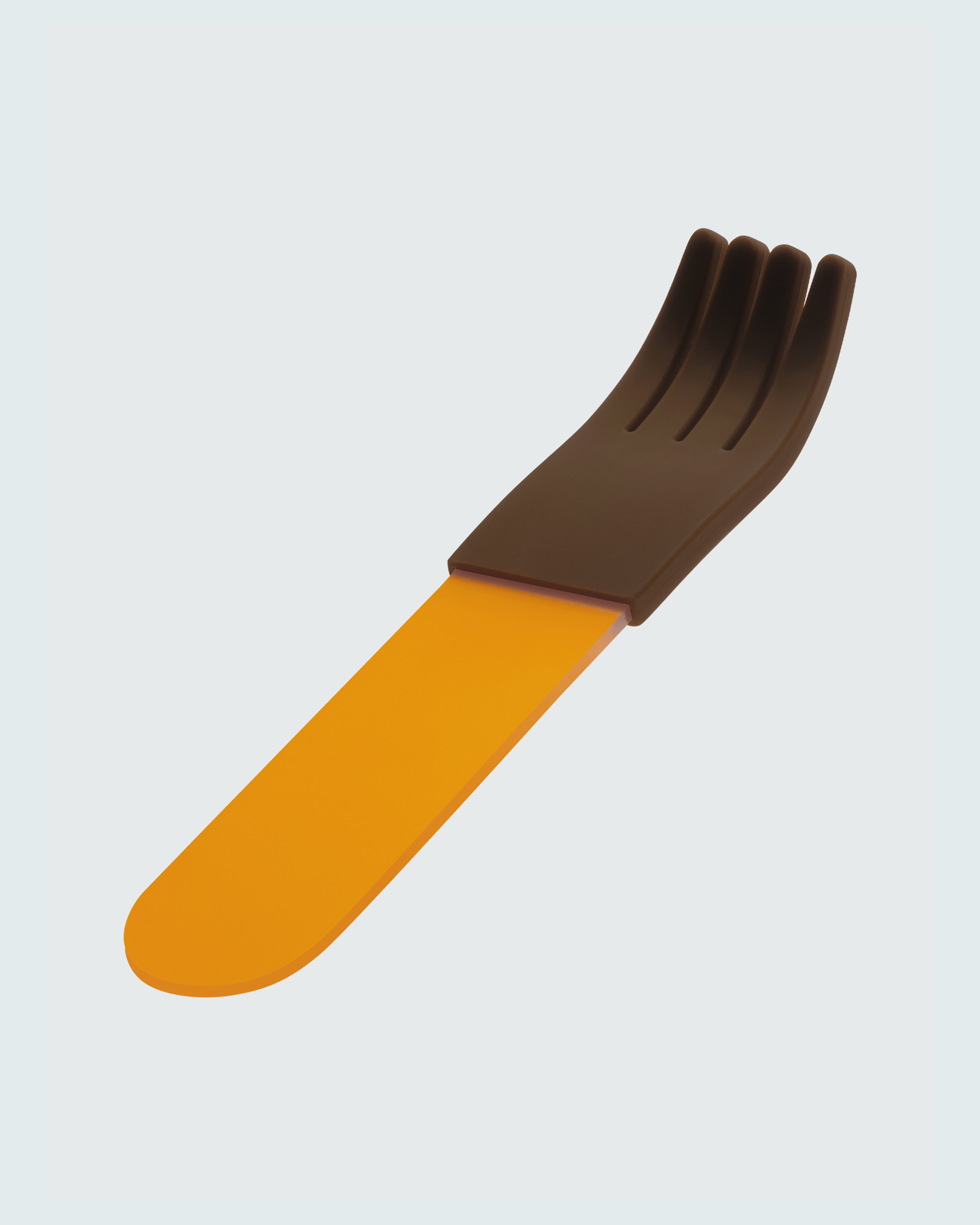 Orange brown Orange acrylic fork with brown silicone sleeve at an angle on white background